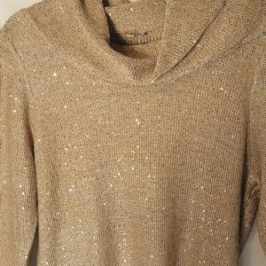 Daniel Cremieux sweater. Gold sequin. Large Cowl-neck knit.  Long sleeve…